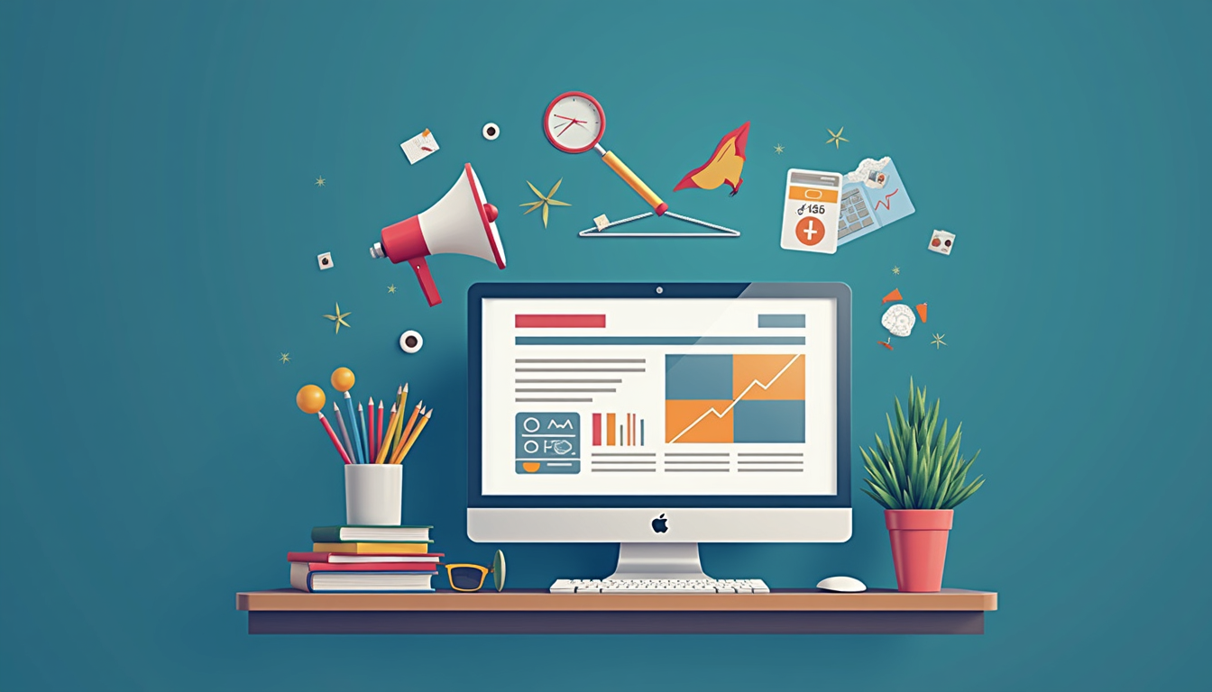 Design modern pentru un site de firma de evenimente, ilustrând succesul online și interacțiunea cu clienții.